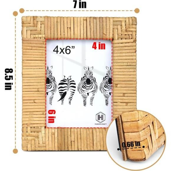 Rattan 4x6 picture frame boho photo frame woven coastal tabletop desk home decor - Picture 3 of 7